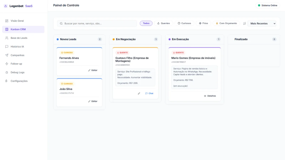 Case: Automação de WhatsApp com IA e CRM: Legen Bot para Cliente em Palmas TO