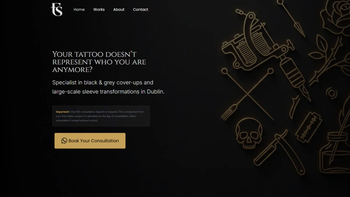 Detalhes do Case Felipe Tattoo Artist: Especialista em Coberturas (Irlanda)