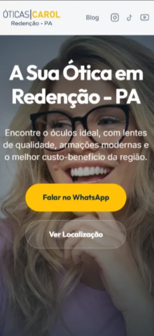 Versão Mobile do Site Óticas Carol Redenção - PA