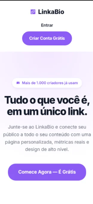 Versão Mobile do Site Plataforma Linkabio.site