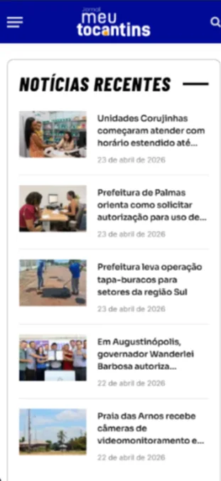 Hover Versão Mobile do Site Portal Jornal Meu Tocantins