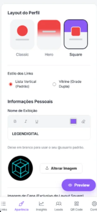 Hover Versão Mobile do Site Plataforma Linkabio.site