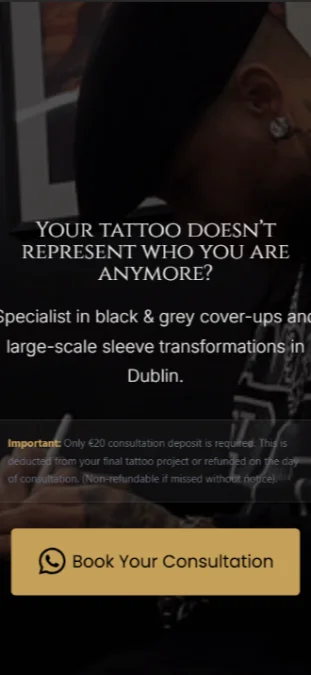 Hover Versão Mobile do Site Felipe Tattoo Artist: Especialista em Coberturas (Irlanda)