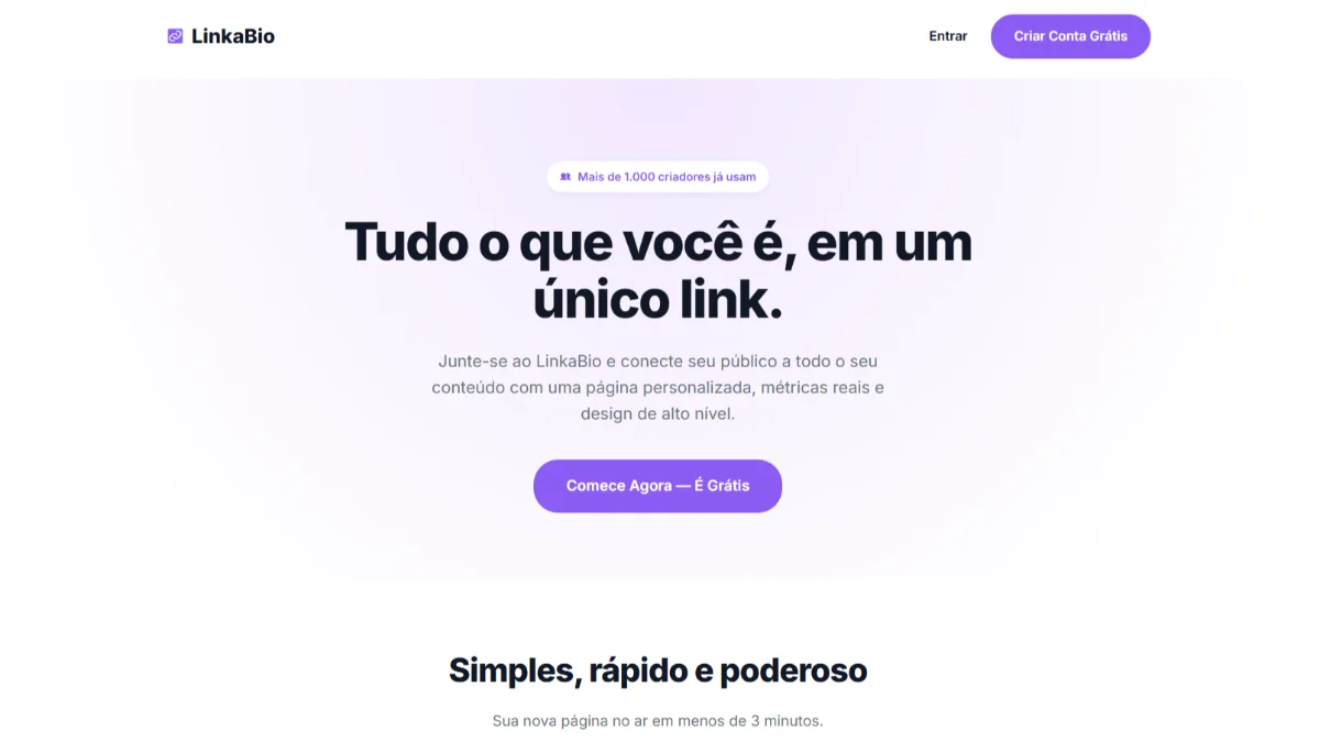 Portfolio Legendigital: Plataforma Linkabio.site - Criação de Site em Palmas TO